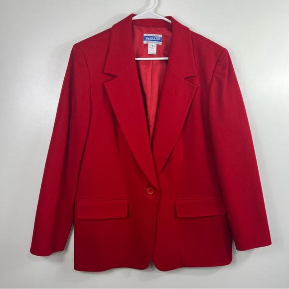 Pendleton Vintage Red 100% Virgin Wool Made in USA Blazer Size 8 Office Holiday - Picture 8 of 10